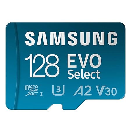 Samsung EVO Select microSD Memory Card + Adapter, 128GB microSDXC, Up-to 160 MB/s, 4K UHD, UHS-I, C10, U3, V30, A2, for Phone, Smartphones, Nintendo (MB-ME128SA/AM - $15