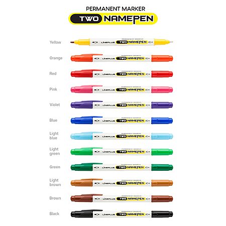 LINEPLUS TWO Namepen Dual Tip Permanent Marker Set - Made in Korea | 12 Assorted Colors with 0.4mm Fine & 1mm Bullet Tips | Multi-Surface Use for Writing, Drawing & Marking $0.99