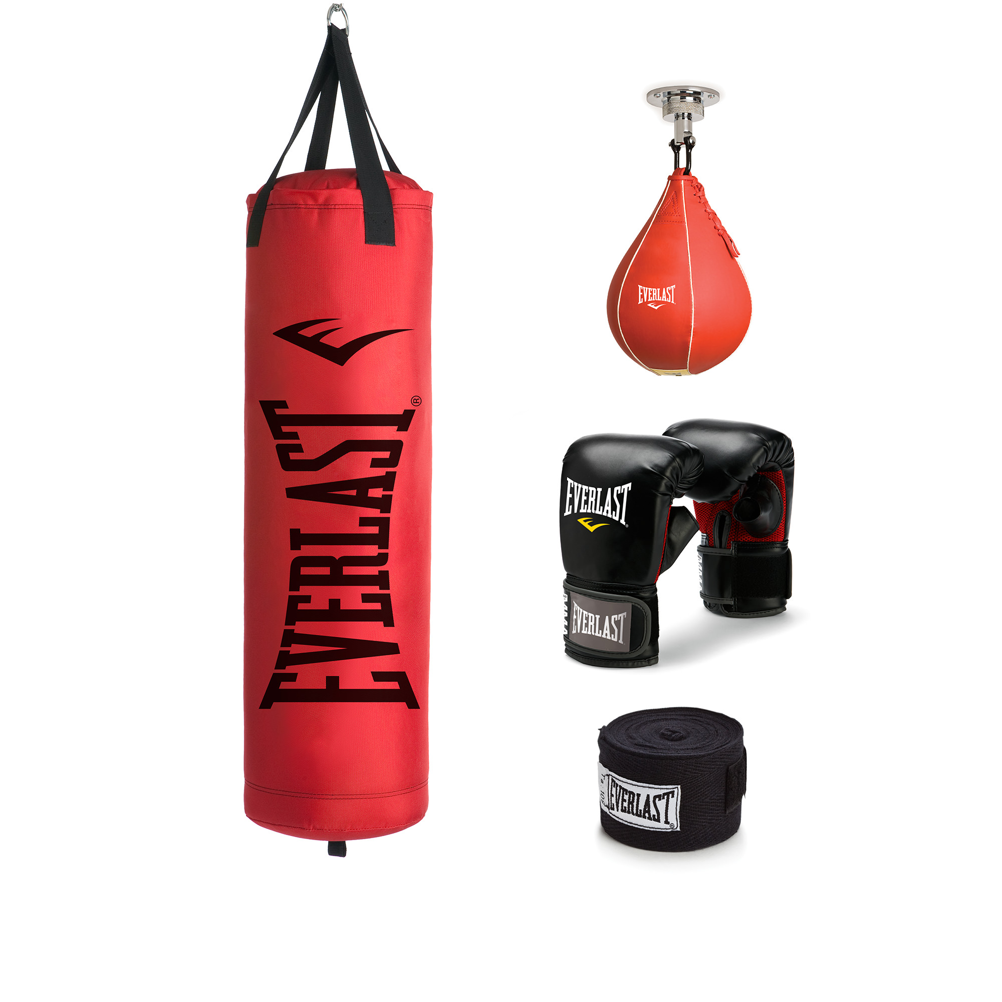 Everlast 70 lb Poly Canvas Red Heavy Bag / Punching Bag Kit $69.99