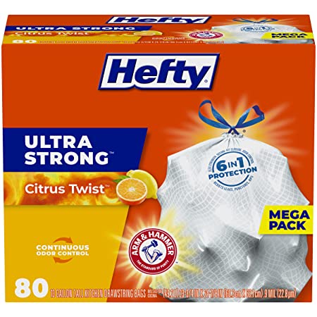 YMMV 80-Count 13-Gallon Hefty Ultra Strong Tall Kitchen Trash Bags (Citrus Twist Scent) $9.08 @ Amazon