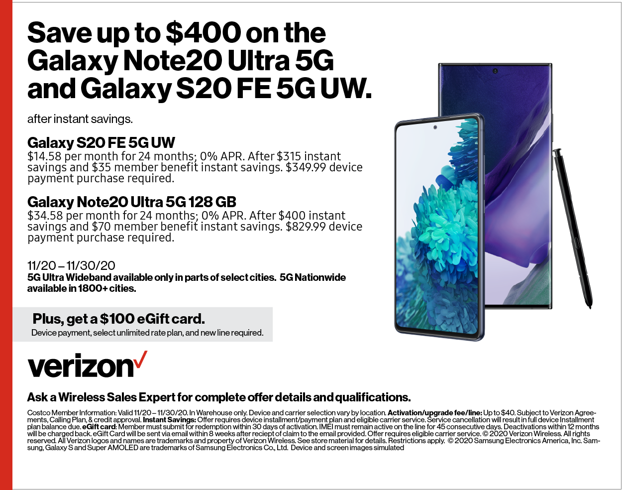 Samsung Galaxy Note20 Ultra 128 GB - $830 (Verizon)