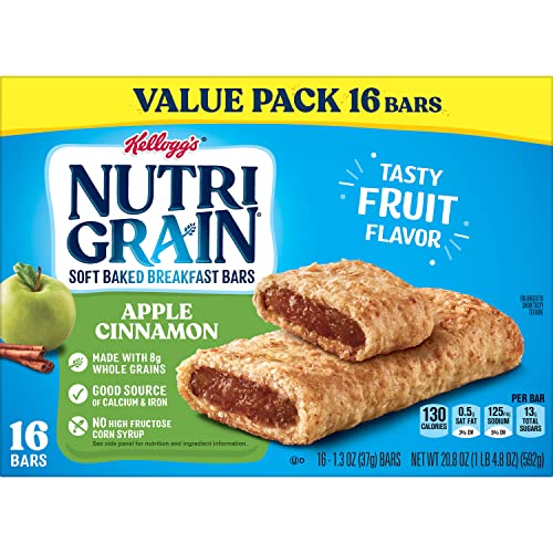 Nutri-Grain Soft Baked Breakfast Bars, Made with Whole Grains, Kids Snacks, Value Pack, Apple Cinnamon, 20.8oz Box 16 Count (Pack of 3) $3.62