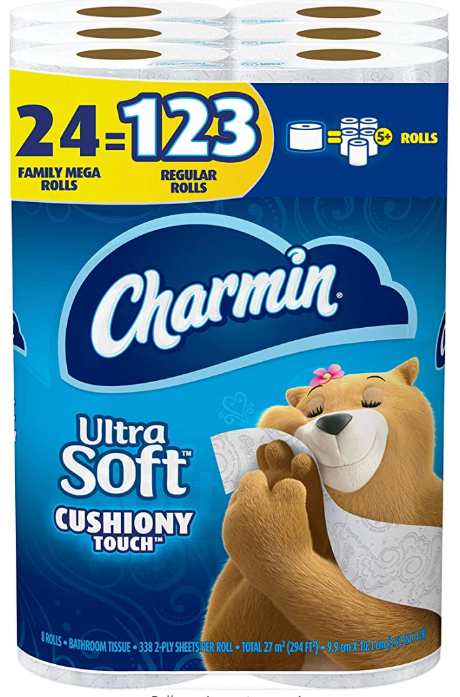 Charmin Ultra Soft Cushiony Touch Toilet Paper, 24 Family Mega Rolls (Equal to 123 Regular Rolls) $31.49
