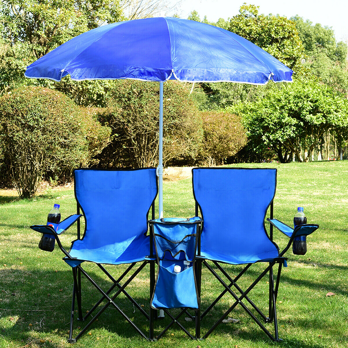 Costway Portable Folding Picnic Double Chair W/Umbrella Table Cooler, $65.27 + Free Shipping