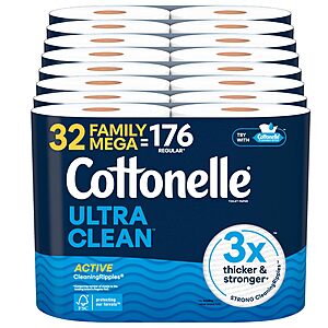 32-Count Cottonelle Ultra Clean Family Mega Rolls Toilet Paper .90 w/ Subscribe & Save