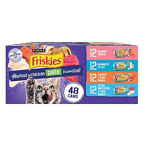 48-ct 5.5-oz Purina Friskies Pate Wet Cat Food Variety Pack (Seafood & Chicken) $27.25 & More w/ Subscribe & Save