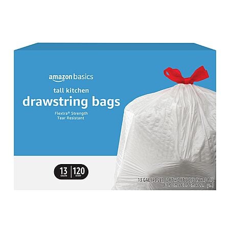 120-Count 13 Gallon Amazon Basics Flextra Tall Kitchen Drawstring Trash Bags $11 @ Amazon