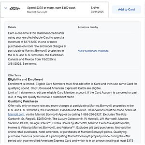 American Express Offers Select Cardholders: Spend $  375 or $  400 at Marriott and Get $  100 or $  150 Statement Credit