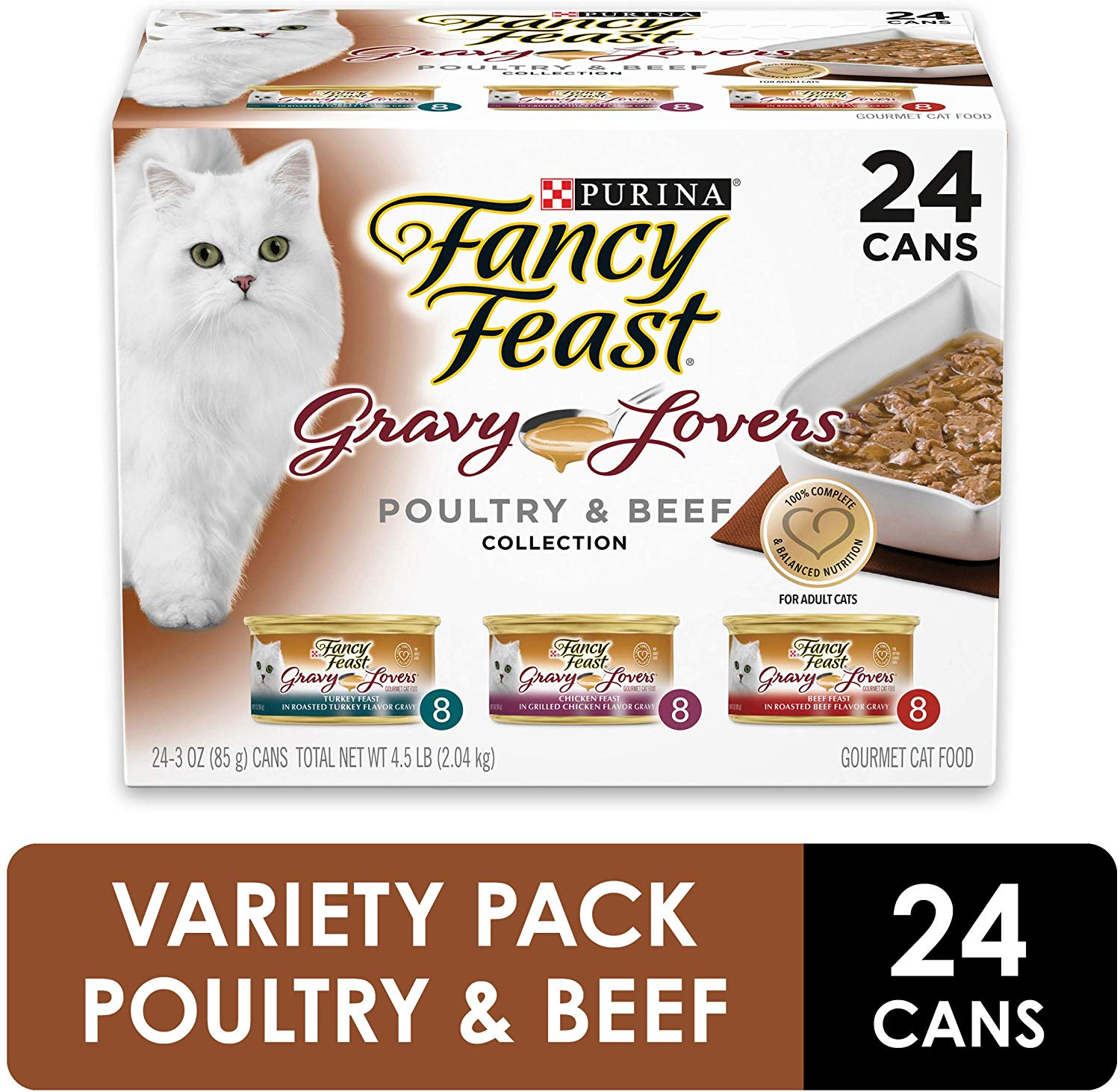 24 Ct Purina Fancy Feast Gravy Wet Cat Food Poultry Beef