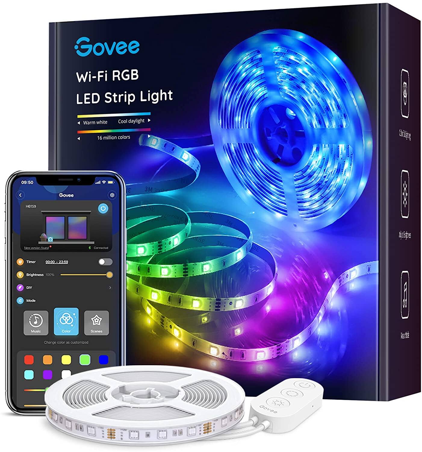 Govee16.4ft WiFi LED Strip Lights, Work with Alexa and Google Assistant, Bright 5050 LEDs, 16 Million Colors with App Control and Music Sync  - $13.99 + FS