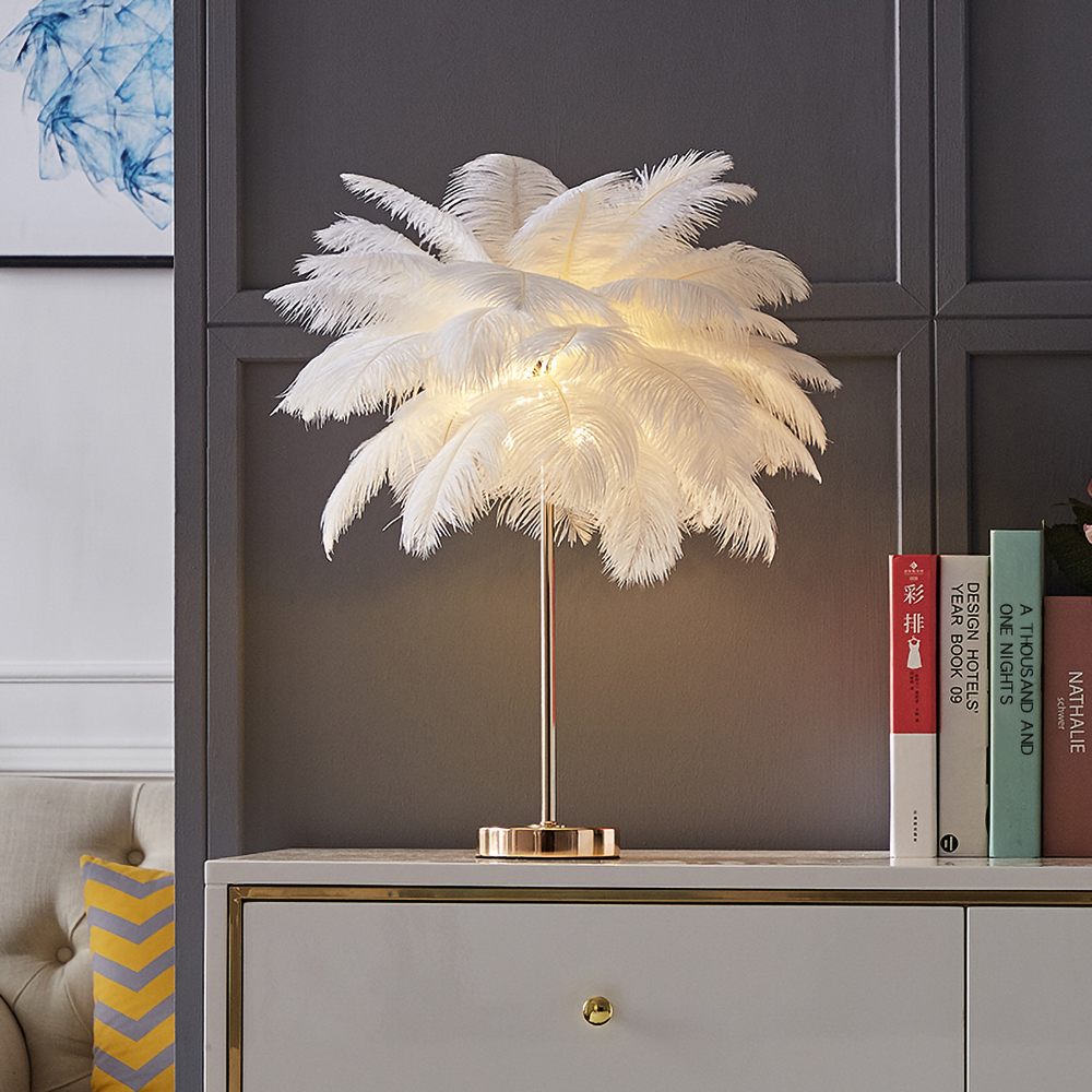 Homary White Feather Gold Table Lamp Sale at $86.99 + Free Shipping