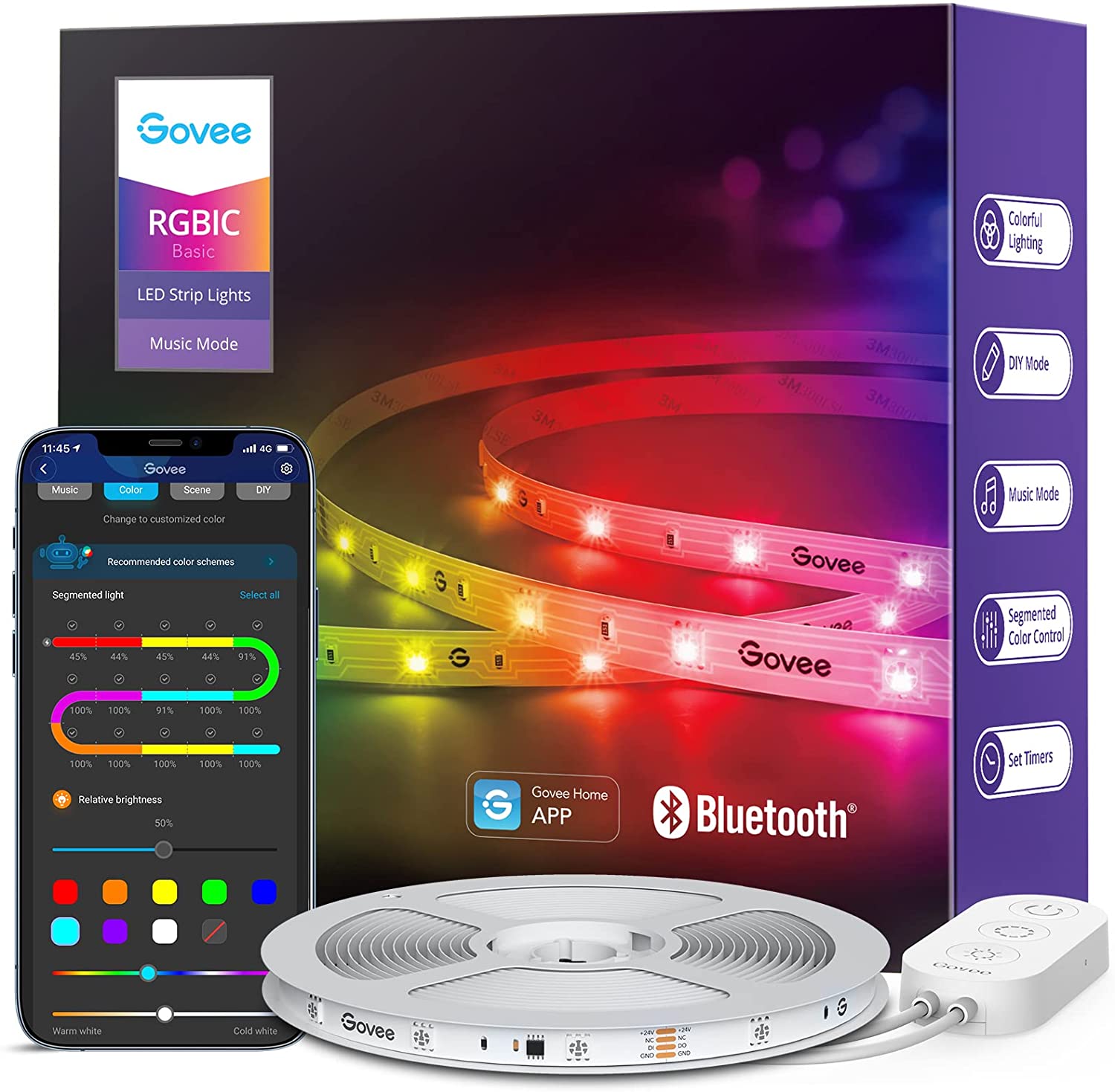 34% off Govee Bluetooth 32.8ft RGBIC LED Strip Lights with App $23.79+ FS with PRIME