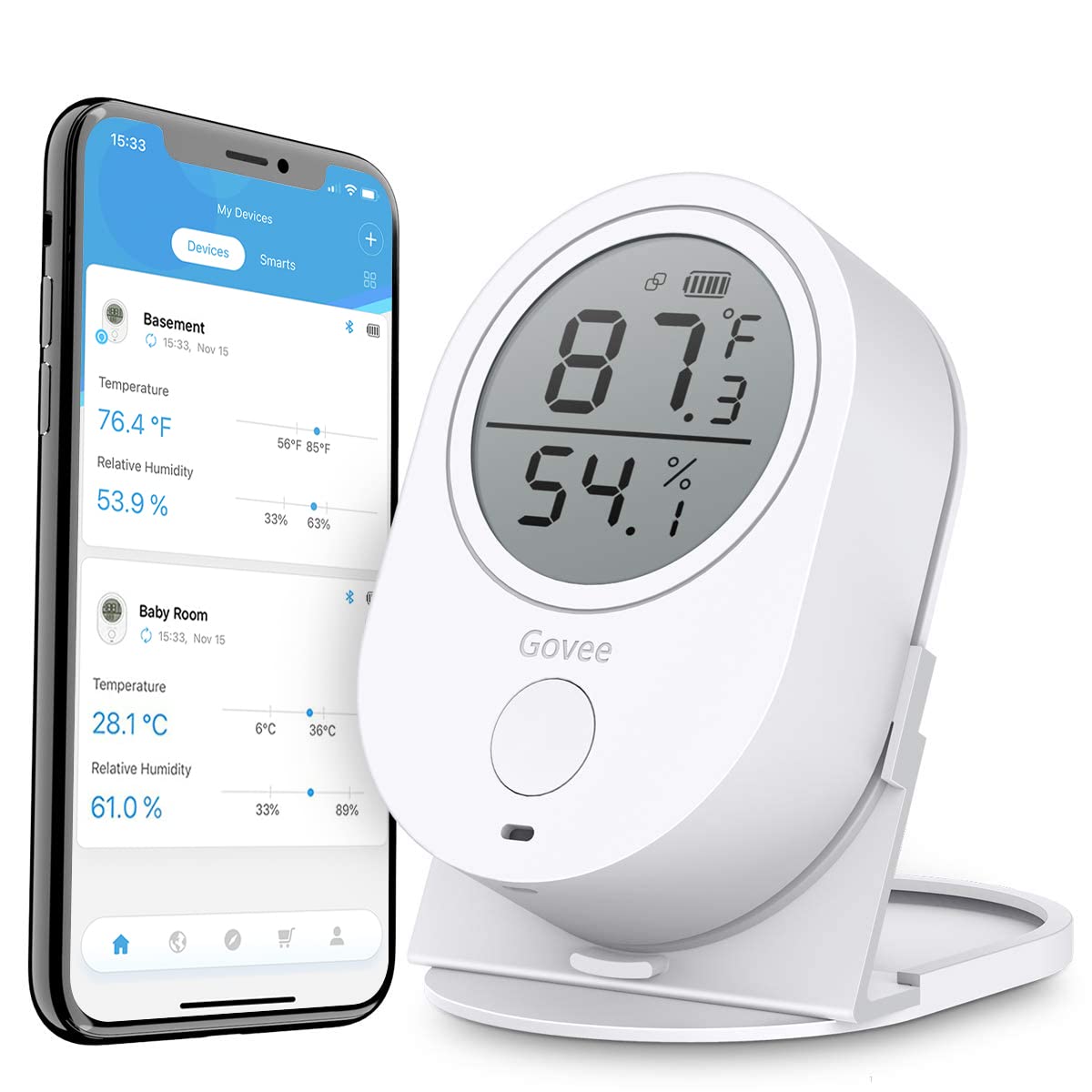 30% off Govee Indoor Digital Bluetooth Thermometer Hygrometer with APP Alert, 2 Year Data Record and Export-$12.59+ FS with PRIME