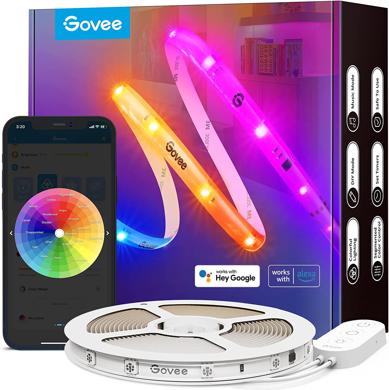 32.8ft Govee WiFi RGBIC LED Strip Lights with Protective Coating, Work w/ Alexa and Google Assistant - $34.99+ FS with PRIME