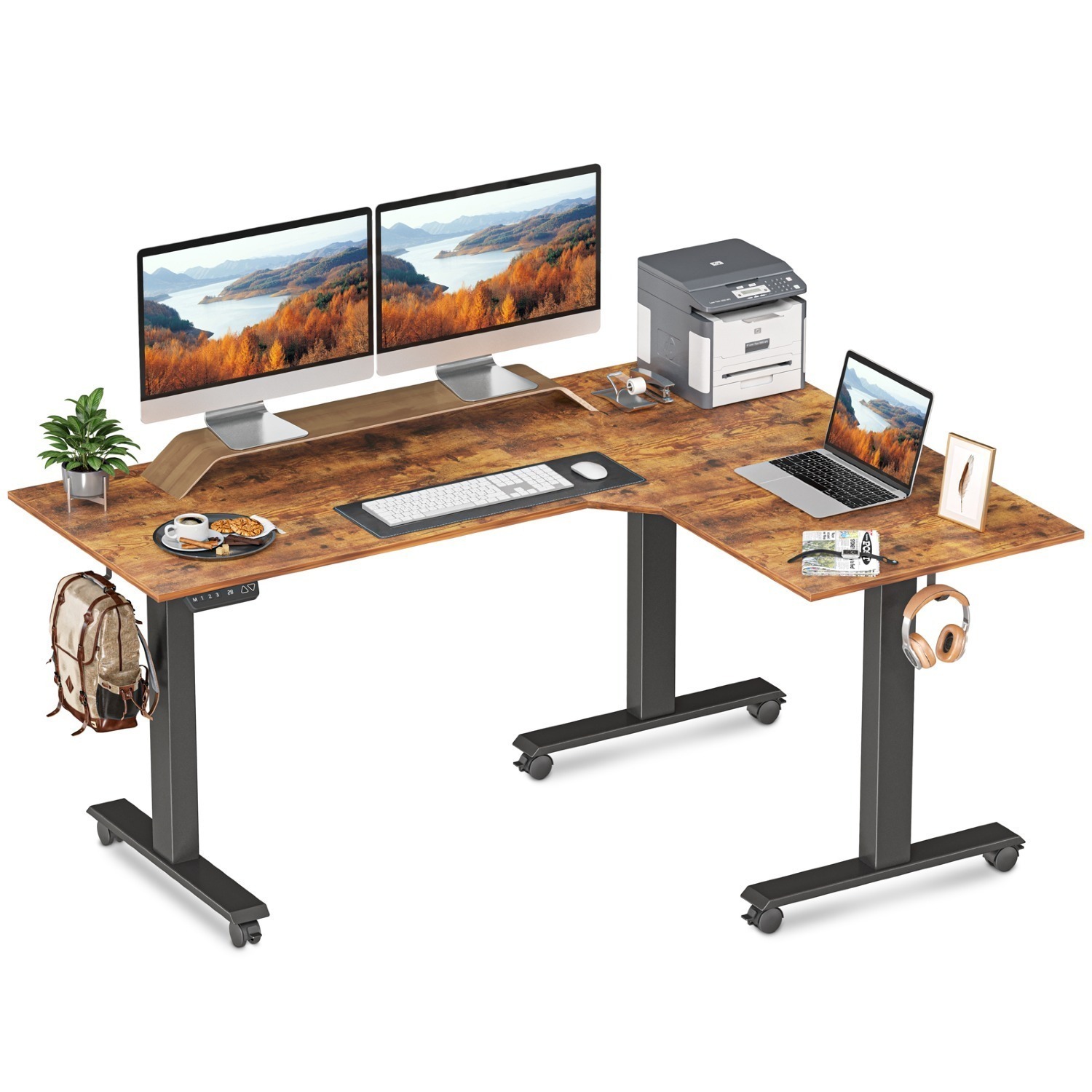 FEZIBO Triple Motor L-Shaped Electric Standing Desk, 63 Inches Height Adjustable Stand up Corner Desk $469.99 + FS with PRIME