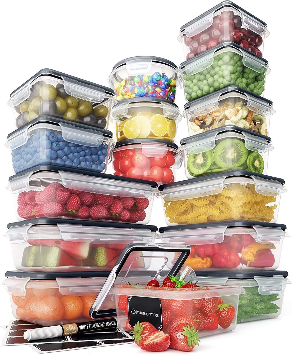 Food storage containers with lids - Pack of 16 Tupperware set with Reusable Chalkboard Labels and Marker - BPA Free, Dishwasher and microwave safe $29.99 + FS with PRIME