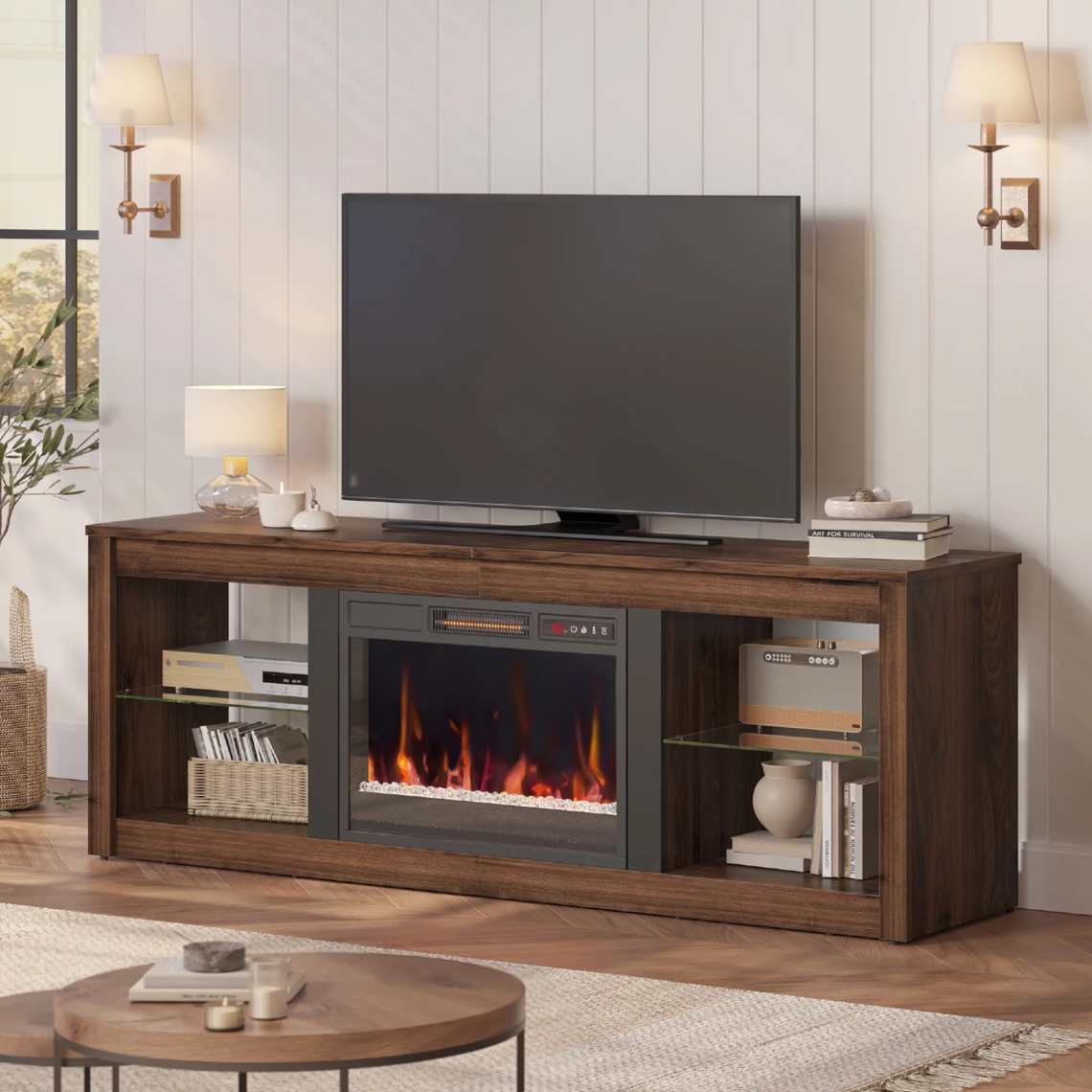Bestier Modern Electric 7 Color LED Fireplace TV Stand for TVs up to 70" $220 + FS