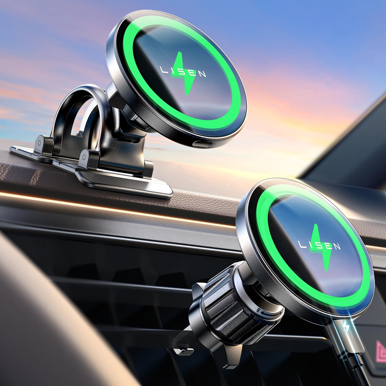 LISEN Magsafe Vent & Dashboard Car Mount Charger $13.49 + Free Shipping w/PRIME