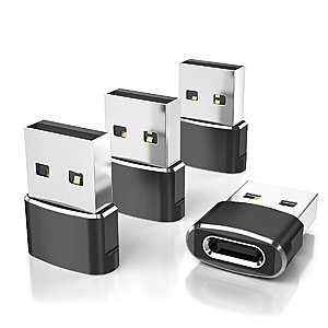4-Pack Elebase USB-C to USB-A Adapter (Black) $4 