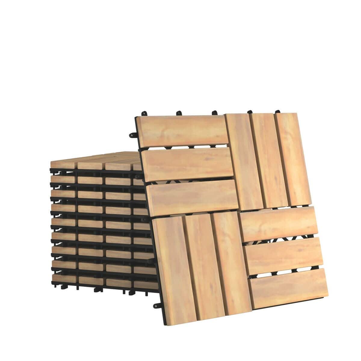 10 Pcs 12 X 12 Acacia Wood Interlocking Check Deck Tiles 48 95 Fs