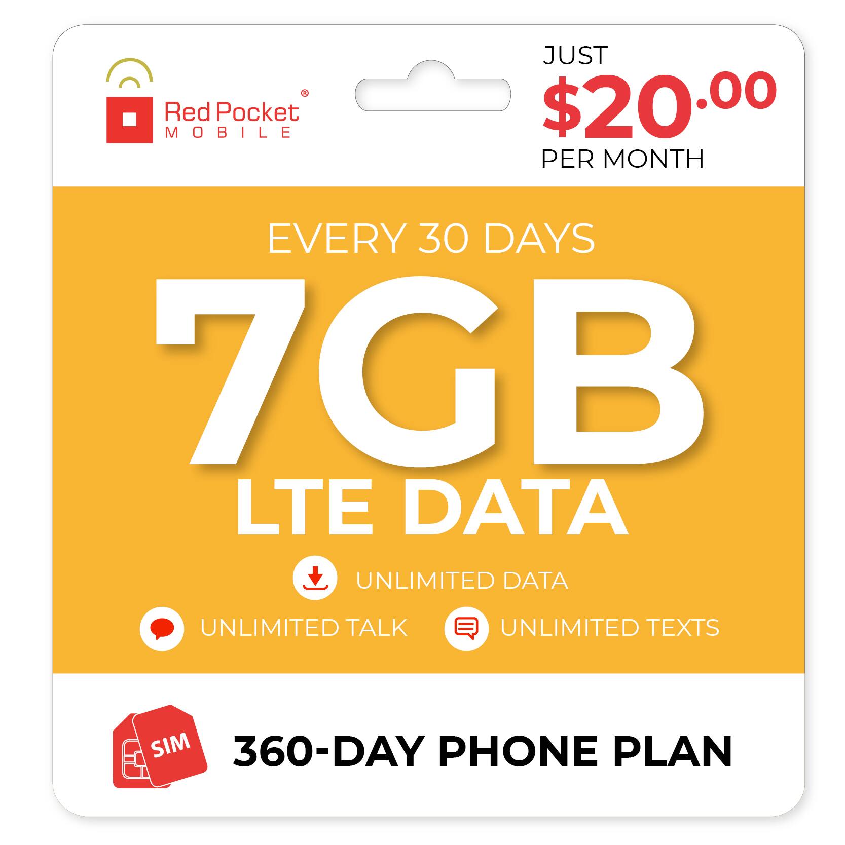 $20/mo Red Pocket Phone Plan: unlimited talk, text & data + 7GB LTE - 3 major networks $240 + FS