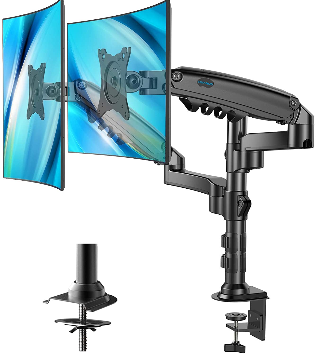 Dual Monitor Stand - Height Adjustable Gas Spring Double Arm Monitor Mount Desk Stand Fit Two 17 to 32 inch Screens with Clamp, Grommet Mounting Base $41.99 + FS