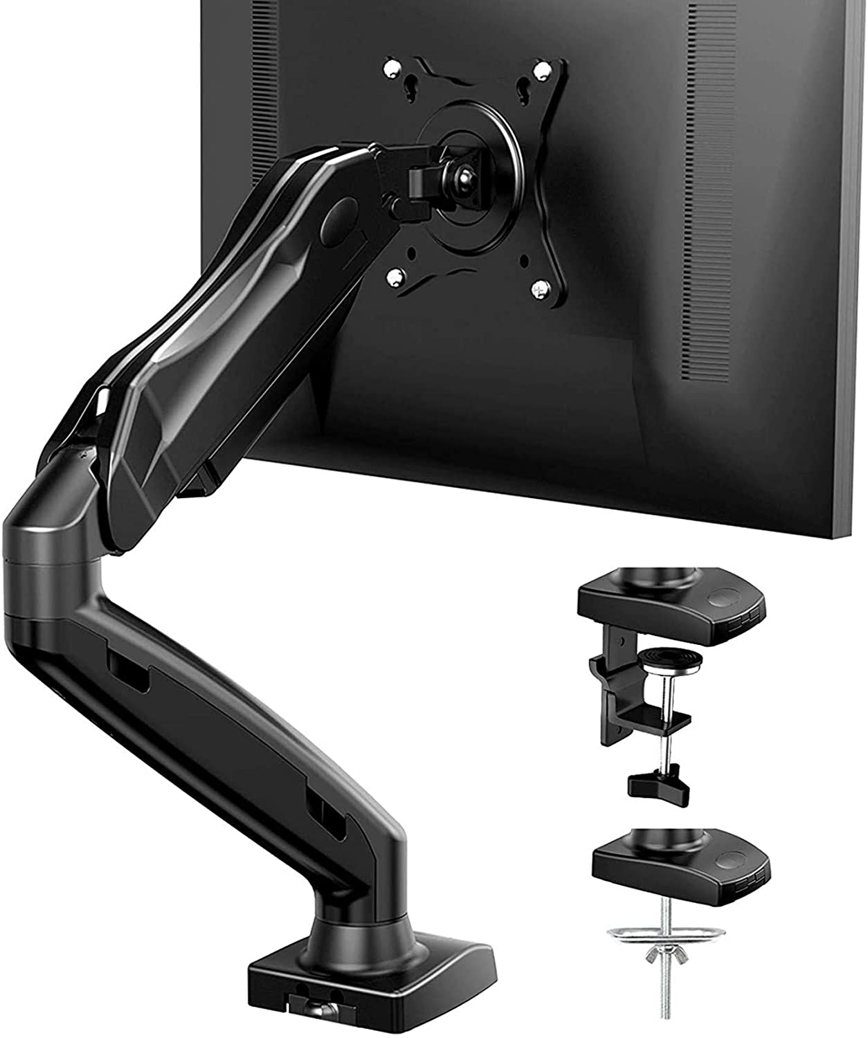 Articulating Gas Spring Monitor Arm, Adjustable Vesa Mount Desk Stand with Clamp and Grommet Base - Fits 17 to 27 Inch LCD Computer Monitors 4.4 to 14.3lbs $25.19+FS