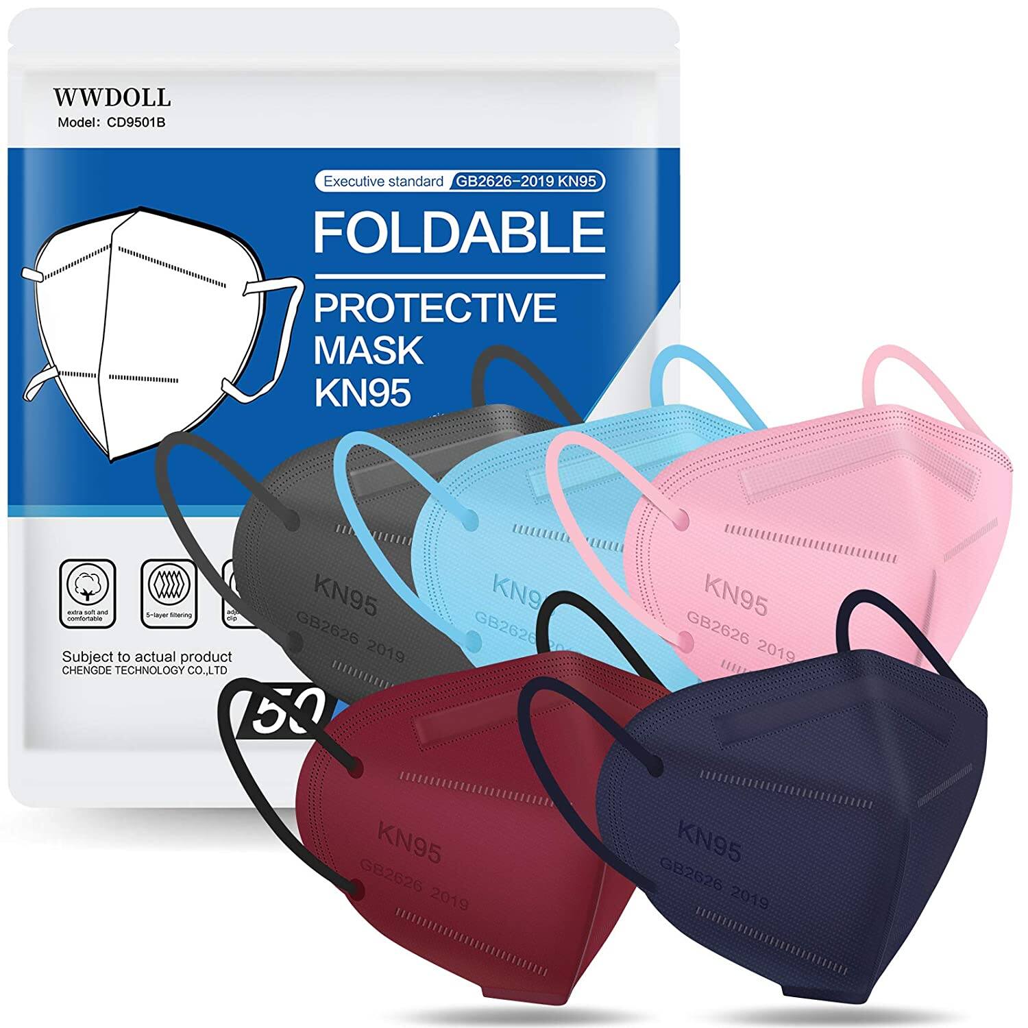 50-Pack WWDOLL New Model GB2626-2019 Protect KN95 Mask(Multicolor) Only $17.6 + Free S/H