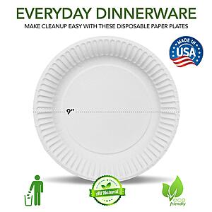 500-count 9-Inch Paper Plates Uncoated, Everyday Disposable Paper Plates  Bulk, White, $25.19 at