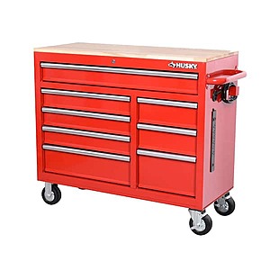 42" Husky 8-Drawer Red Mobile Workbench Cabinet w/ Solid Wood Top $298 + Free Curbside Pickup