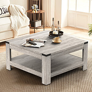 31.5" Zara Square Coffee Table With 2-tier Storage Shelves: Gray $84. Oak $88 + Free Shipping