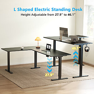 70" W x 55" Inbox Zero L-Shaped Electric Standing Desk w/ Memory Controller (Black) $207.99 + Free Shipping