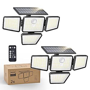 2-Pack Philips 196 LED Solar Outdoor Security Light w/ Remote $30 & More
