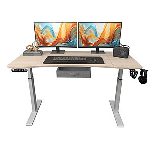 63" Fumiki Curved Dual Motor Adjustable Height Standing Desk w/ Drawer (Light Oak) $105.99 + Free Shipping