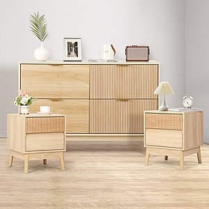 George Oliver Bedroom Set w/ 2 x Nightstands & Chest Of Dresser (Oak) $255 + Free Shipping