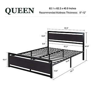 Amolife Metal Platform Bed Frame w/ Wooden Headboard (Queen; Black) $138.29 + Free Shipping