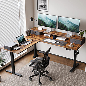 63" x 55" Agilestic L Shaped Electric Standing Desk w/ Drawers (Rustic Brown) $178.75 + Free S&H