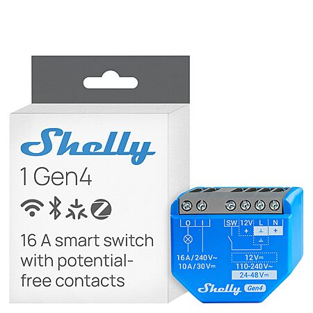 Shelly 1 Gen4 Wi-Fi, Zigbee & Matter Smart Relay Switch w/ Dry Contacts $17.59, 2-Pack $33.80 4-Pack $64.10 + Free Shipping w/ Prime or on $35+