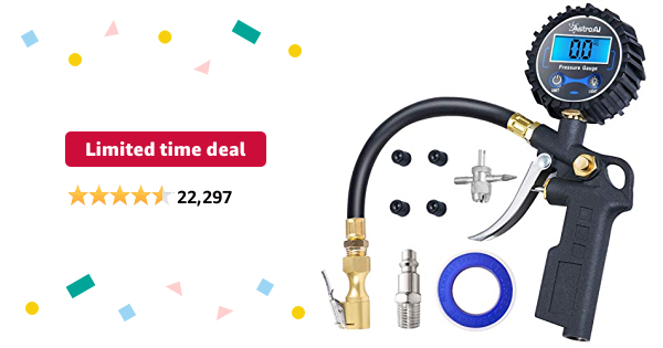 Limited-time deal: AstroAI Digital Tire Pressure Gauge with Inflator, 250 PSI Air Chuck and Compressor Accessories Heavy Duty with Quick Connect Coupler, 0.1 Display Reso - $20.65