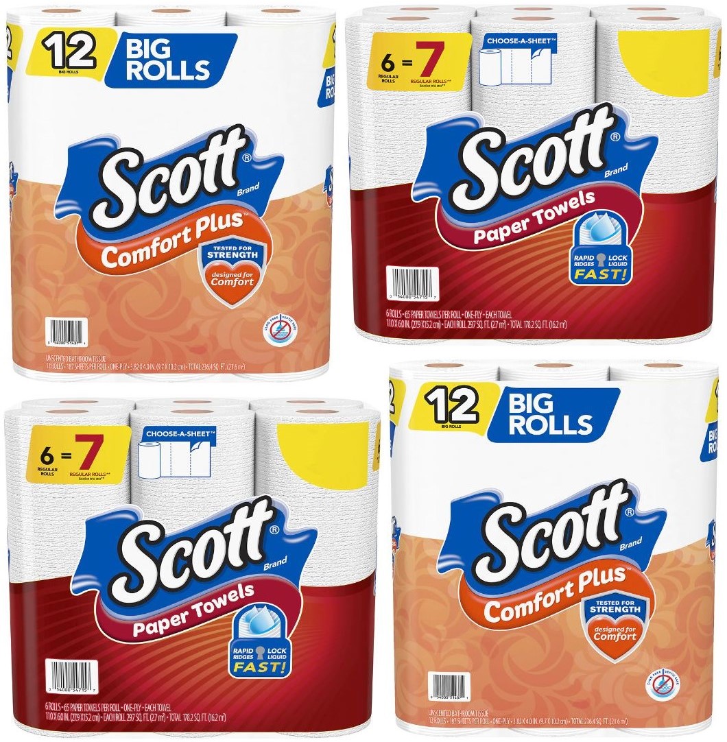 2Ct 12Pk Scott ComfortPlus Big Rolls Toilet Paper + 2Ct 6Pk Scott