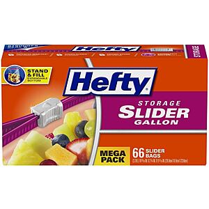 Box of 12 HEFTY JUMBO SLIDER BAGS - 2.5 GALLONS Many Uses! Made in USA!