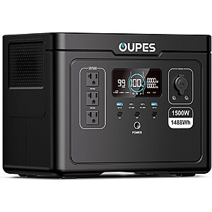 2025 OUPES Exodus 1500 Portable Power Station 1500W (3600W Peak), 1488Wh LiFePO4 Battery Solar Generator with 4H Fast Charge, UPS & APP $371.49
