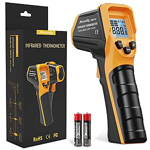 Infrared Laser Temp Gun -58℉ to 1112℉, w/Calibration and Adj Emissivity, Min & Max Measure,for Cooking,Meat Food,HVAC,Appliance $7.99
