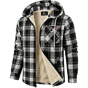 ZITY Mens Flannel Jacket Plaid Zip Up Hoodie Fleece Jacket Sherpa Lined Sweatshirt Warm Winter Coat with Pocket $19.99