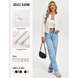 GRACE KARIN White Cardigan Sweaters for Women Cute Tops Summer Cropped Cardigans $9.99
