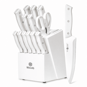 NULAS Knife Set, 14 Piece Kitchen Knife Set with Block Self Sharpening, Stainless Steel Dishwasher Safe, Anti-slip Handle, White at Walmart. $23.99