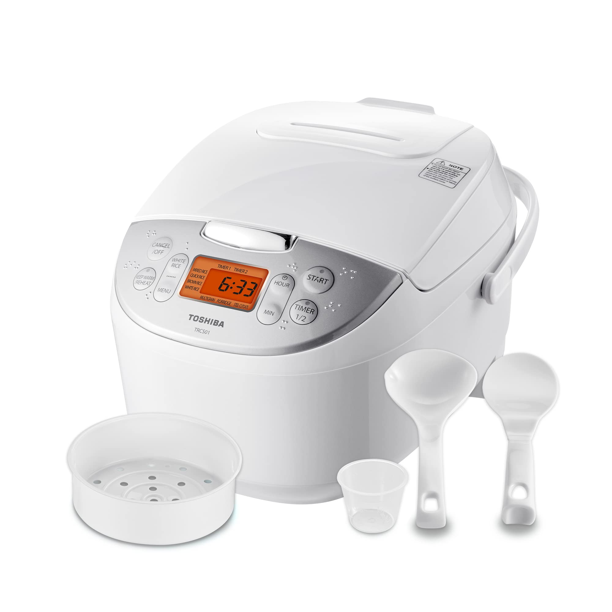 Toshiba Rice Cooker 6 Cup Uncooked – Rice Maker Cooker with Fuzzy Logic Technology, 7 Cooking Functions, Digital Display, Non-Stick Inner Pot, White $114.75
