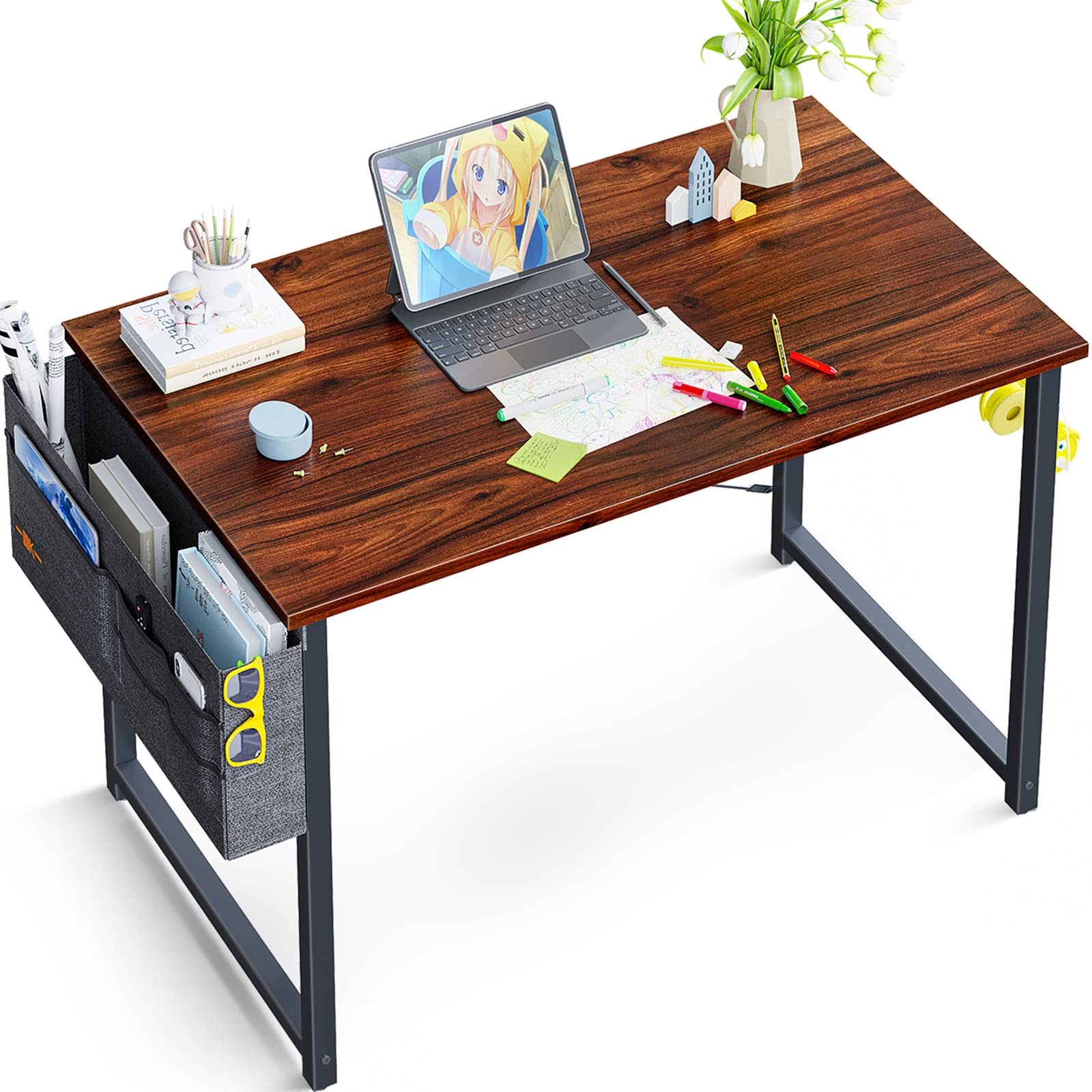 ODK 32 inch Small Computer Desk Study Table for Small Spaces Home Office Student Laptop PC Writing Desks with Storage Bag Headphone Hook, Deep Brown Kids Desk $36.52