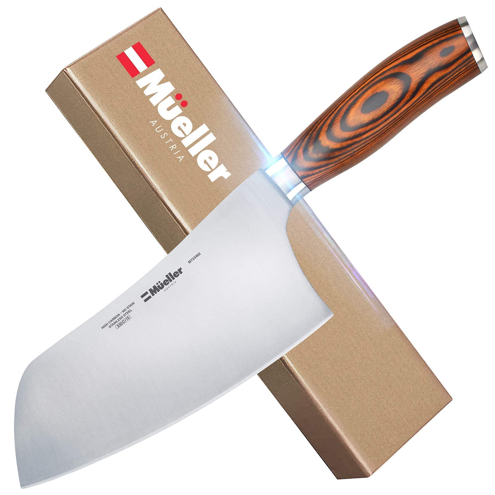 Mueller 7-inch Cleaver Knife, Vegetable Meat Chinese Chef’s Knife, German Stainless Steel with Ergonomic Pakkawood Handle, for Home Kitchen and Restaurant $12