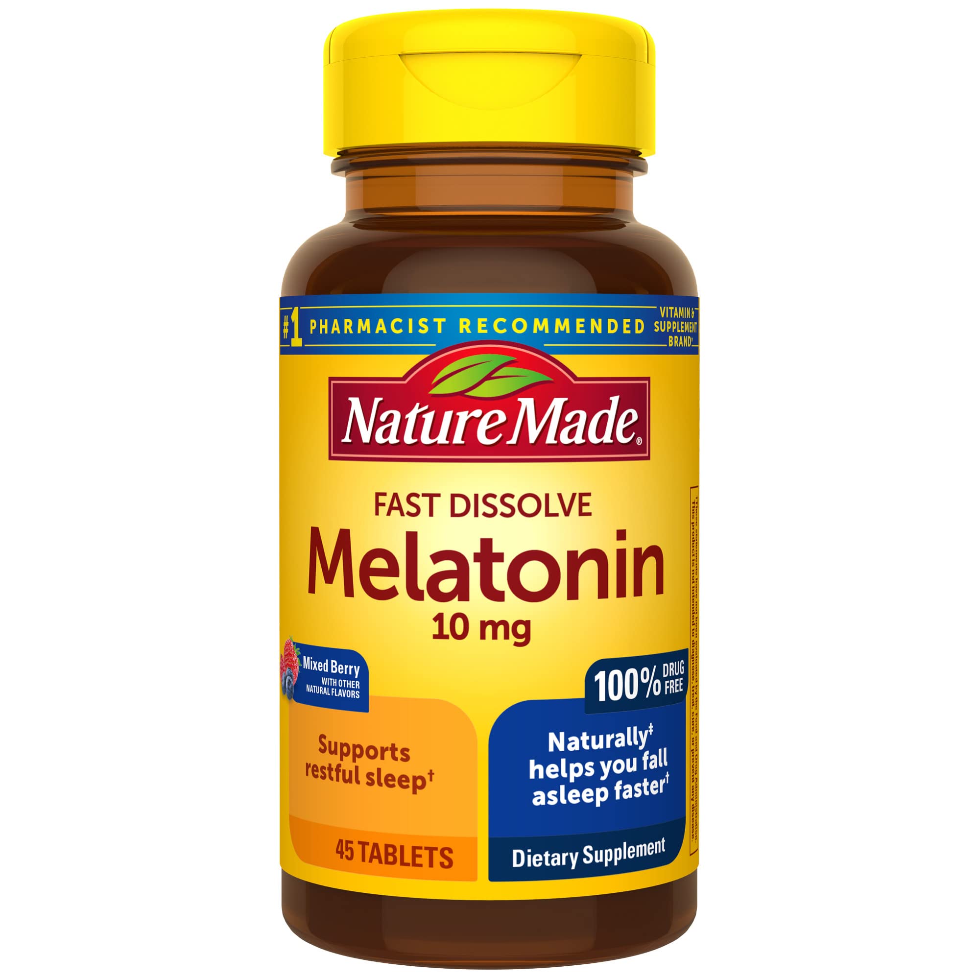 Nature Made Fast Dissolve Melatonin 10mg, Maximum Strength 100% Drug Free Sleep Aid for Adults, 45 Tablets, 45 Day Supply $3.13